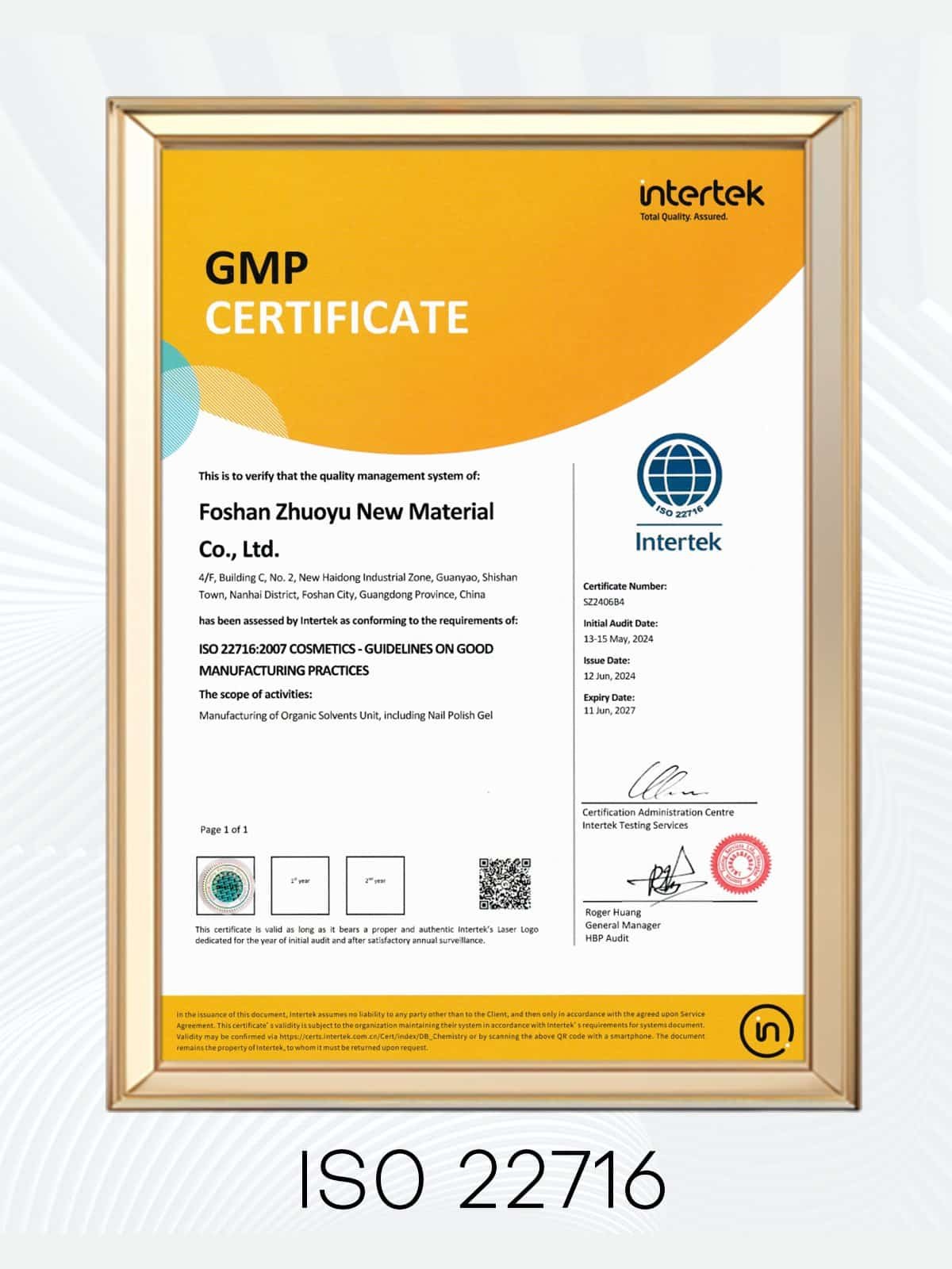 ISO 22716 certificate